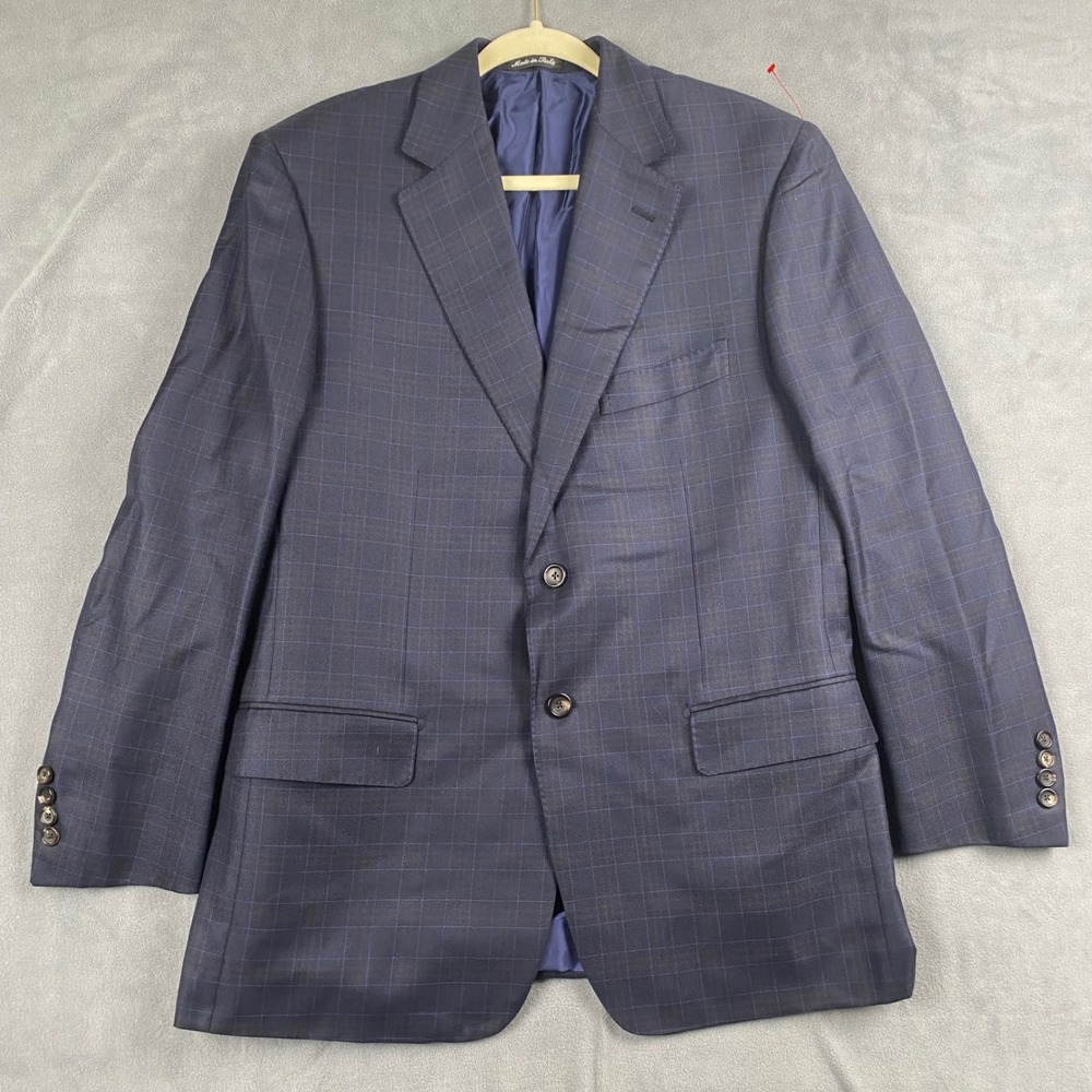 Pal Zileri Mens Blue Windowpane Check Wool Blazer Sport Coat Made in‎ Italy 42R